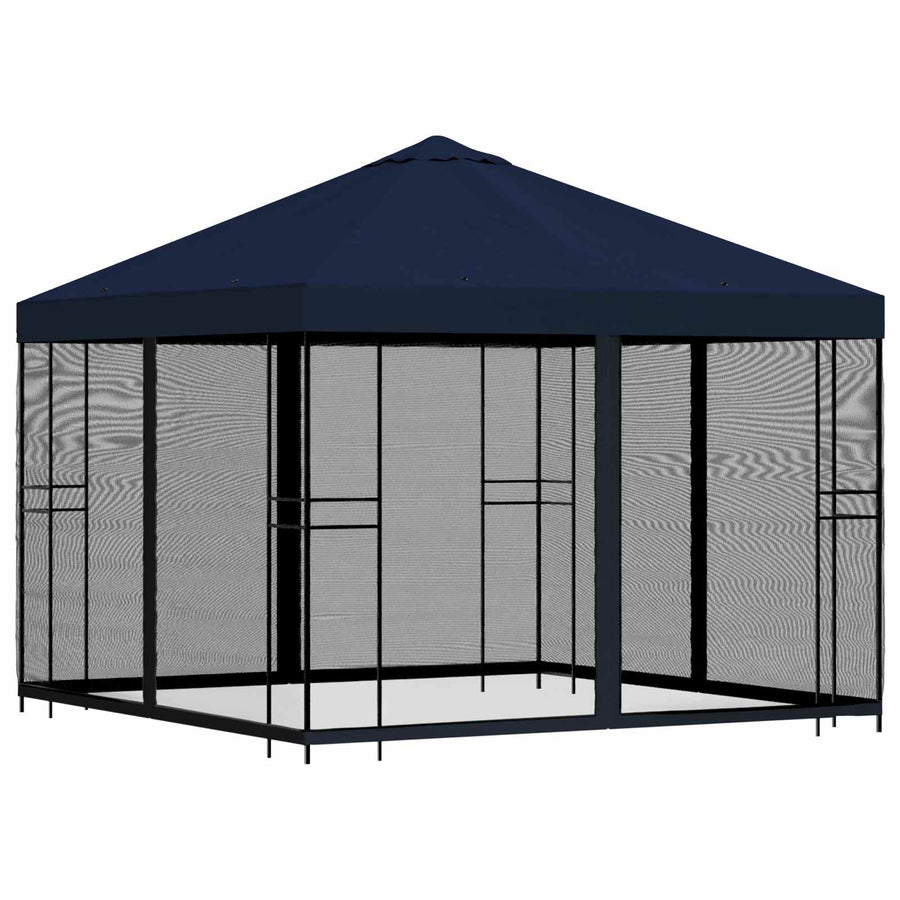 Tuin Gazebo met Zijwanden 3 x 3 m Blauw Polyester en staal