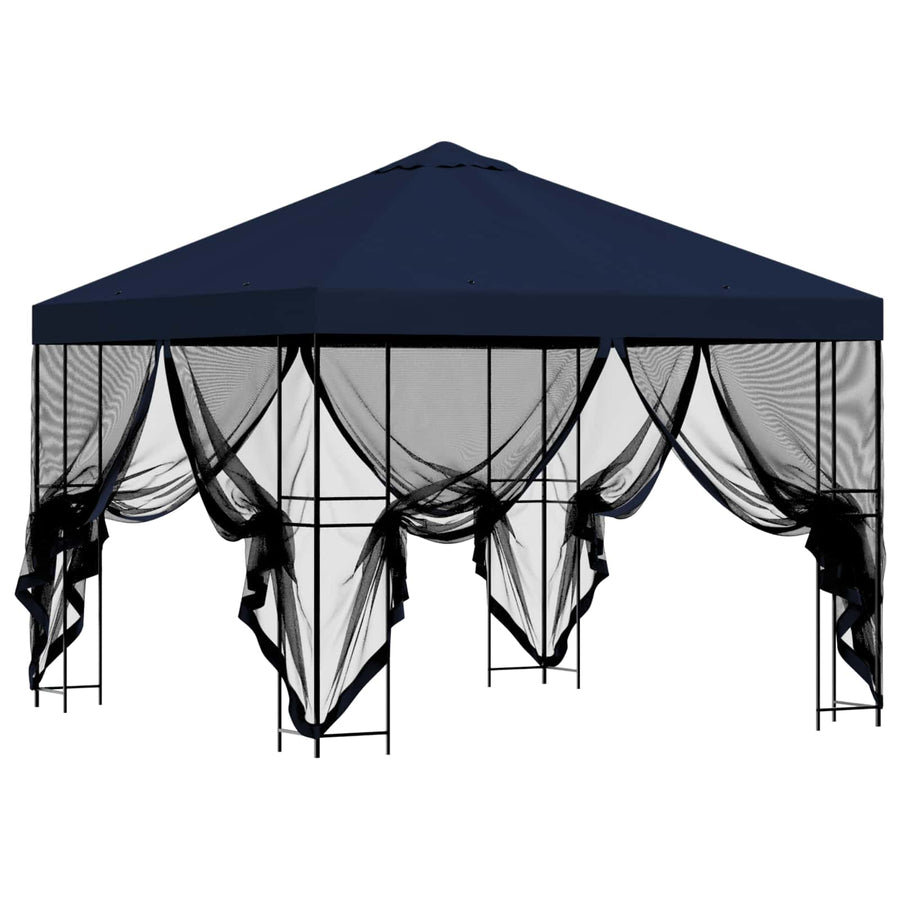 Tuin Gazebo met Zijwanden 3 x 3 m Blauw Polyester en staal