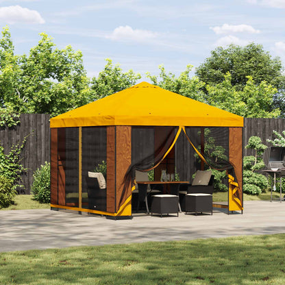 Tuin Gazebo met Zijwanden 3 x 3 m Geel Polyester en staal