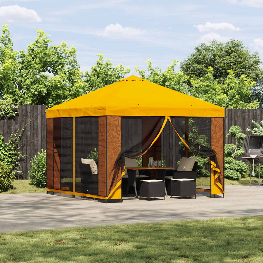 Tuin Gazebo met Zijwanden 3 x 3 m Geel Polyester en staal