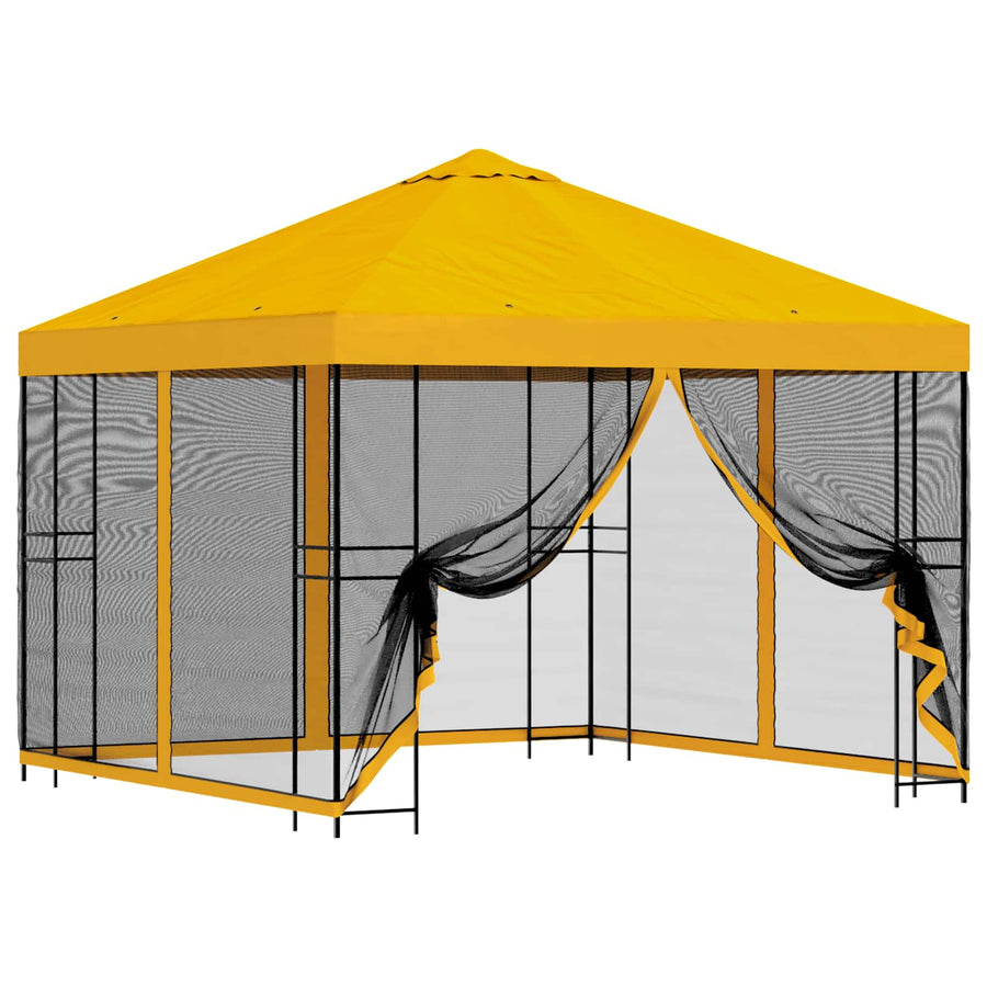 Tuin Gazebo met Zijwanden 3 x 3 m Geel Polyester en staal