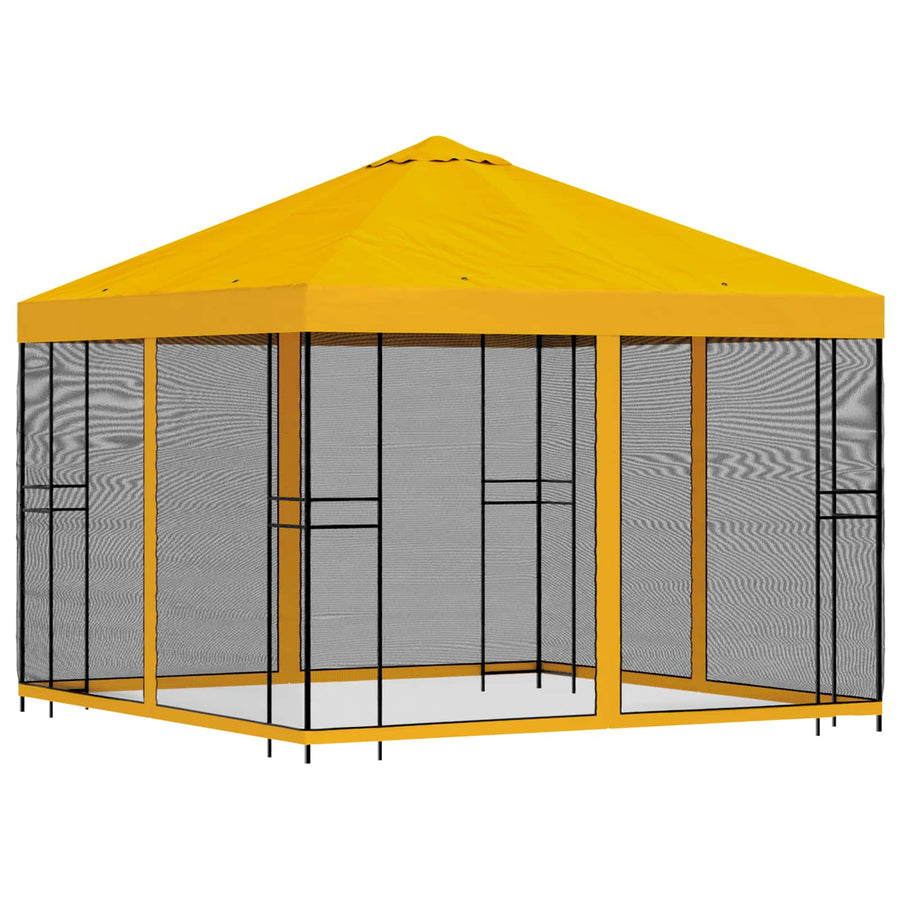 Tuin Gazebo met Zijwanden 3 x 3 m Geel Polyester en staal