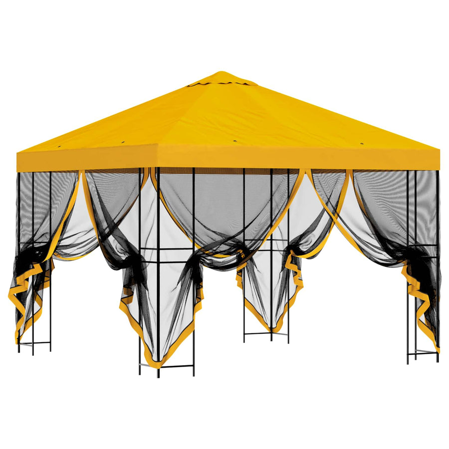Tuin Gazebo met Zijwanden 3 x 3 m Geel Polyester en staal