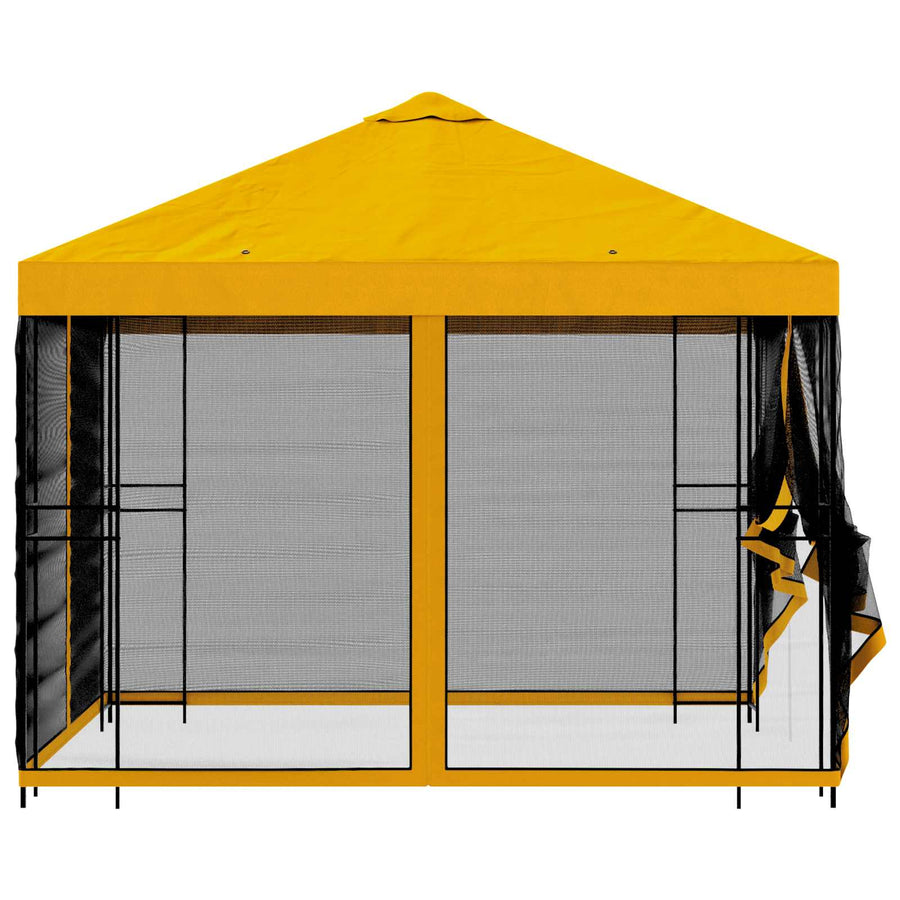 Tuin Gazebo met Zijwanden 3 x 3 m Geel Polyester en staal