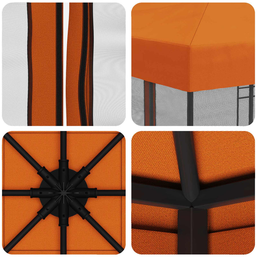 Tuin Gazebo met Zijwanden 3 x 3 m Oranje Polyester en staal