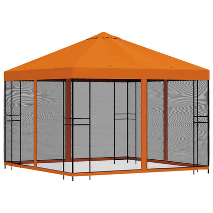 Tuin Gazebo met Zijwanden 3 x 3 m Oranje Polyester en staal