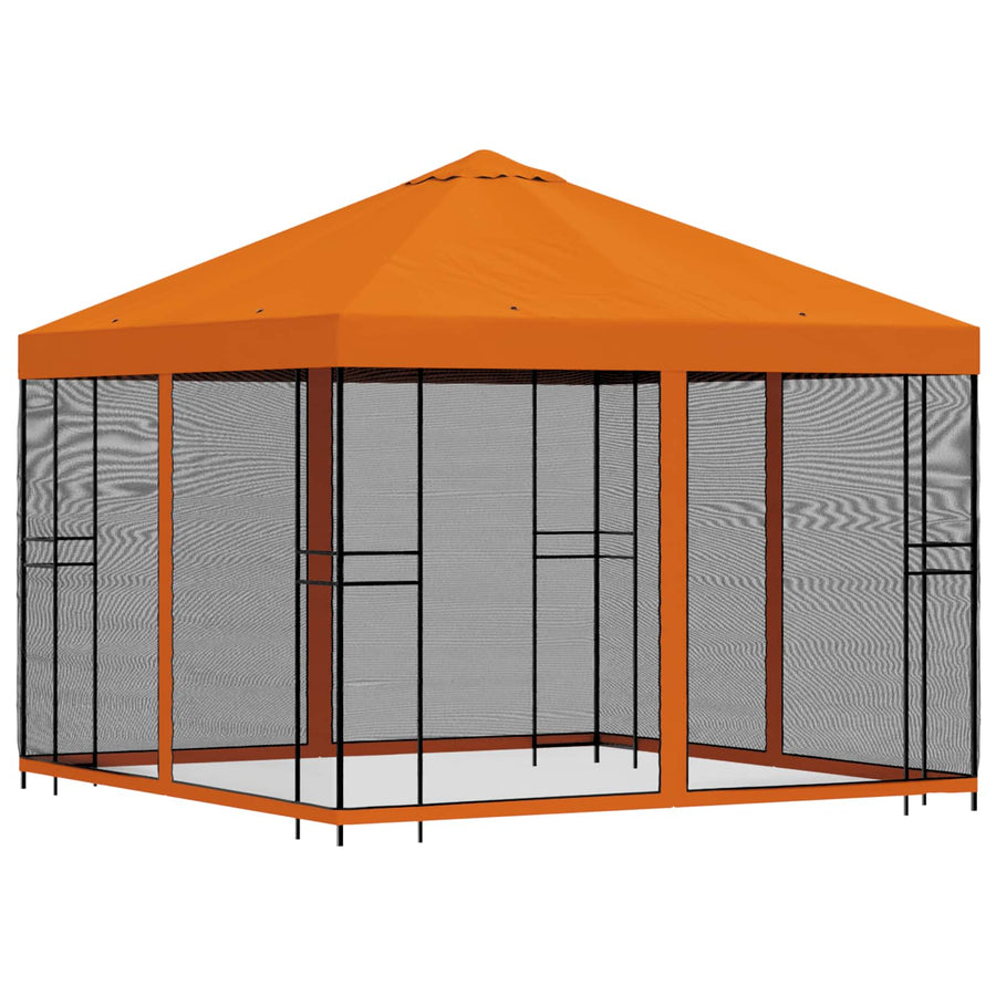 Tuin Gazebo met Zijwanden 3 x 3 m Oranje Polyester en staal
