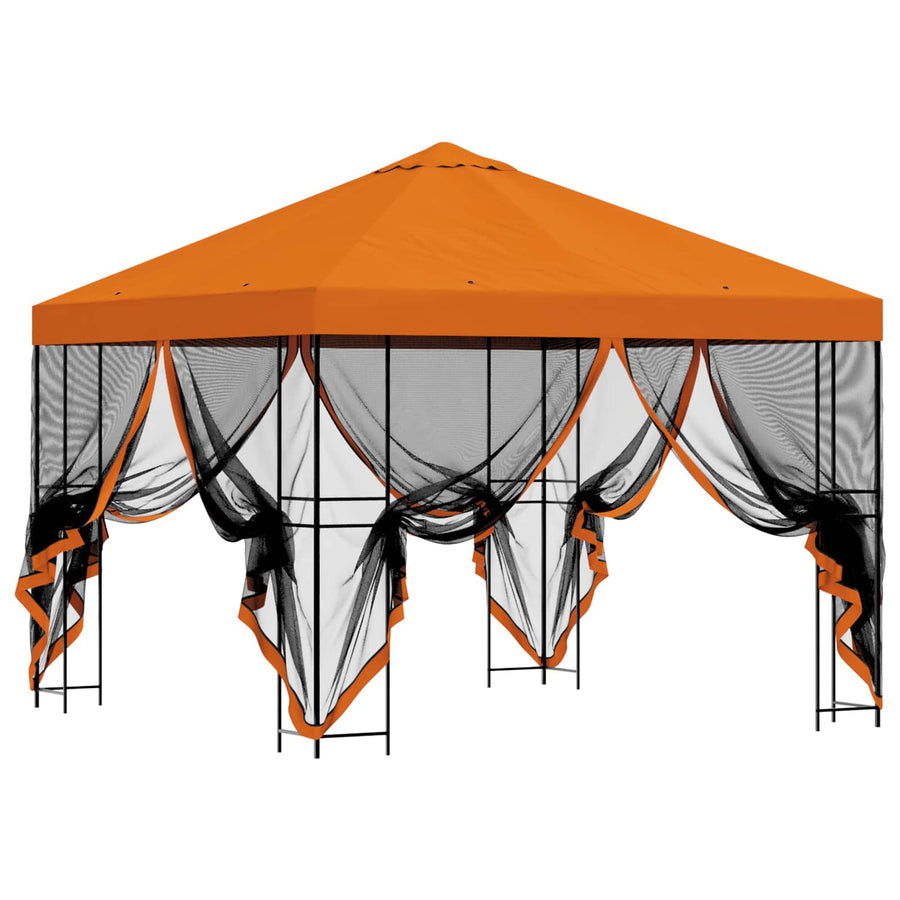 Tuin Gazebo met Zijwanden 3 x 3 m Oranje Polyester en staal