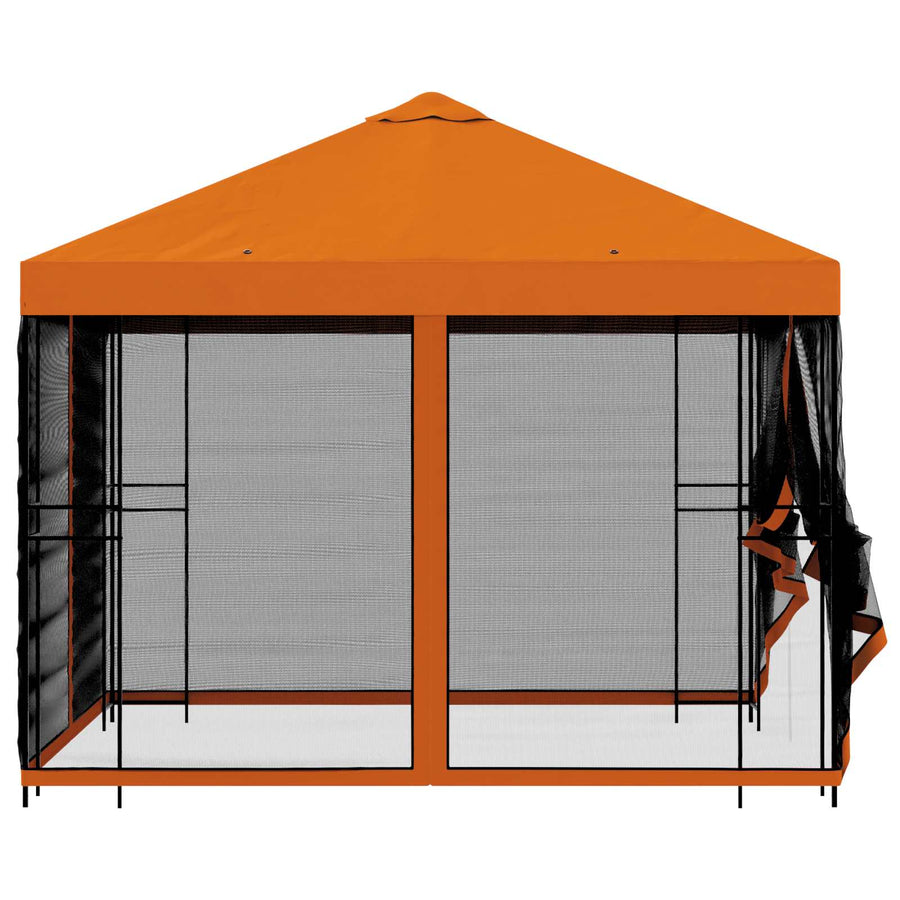 Tuin Gazebo met Zijwanden 3 x 3 m Oranje Polyester en staal