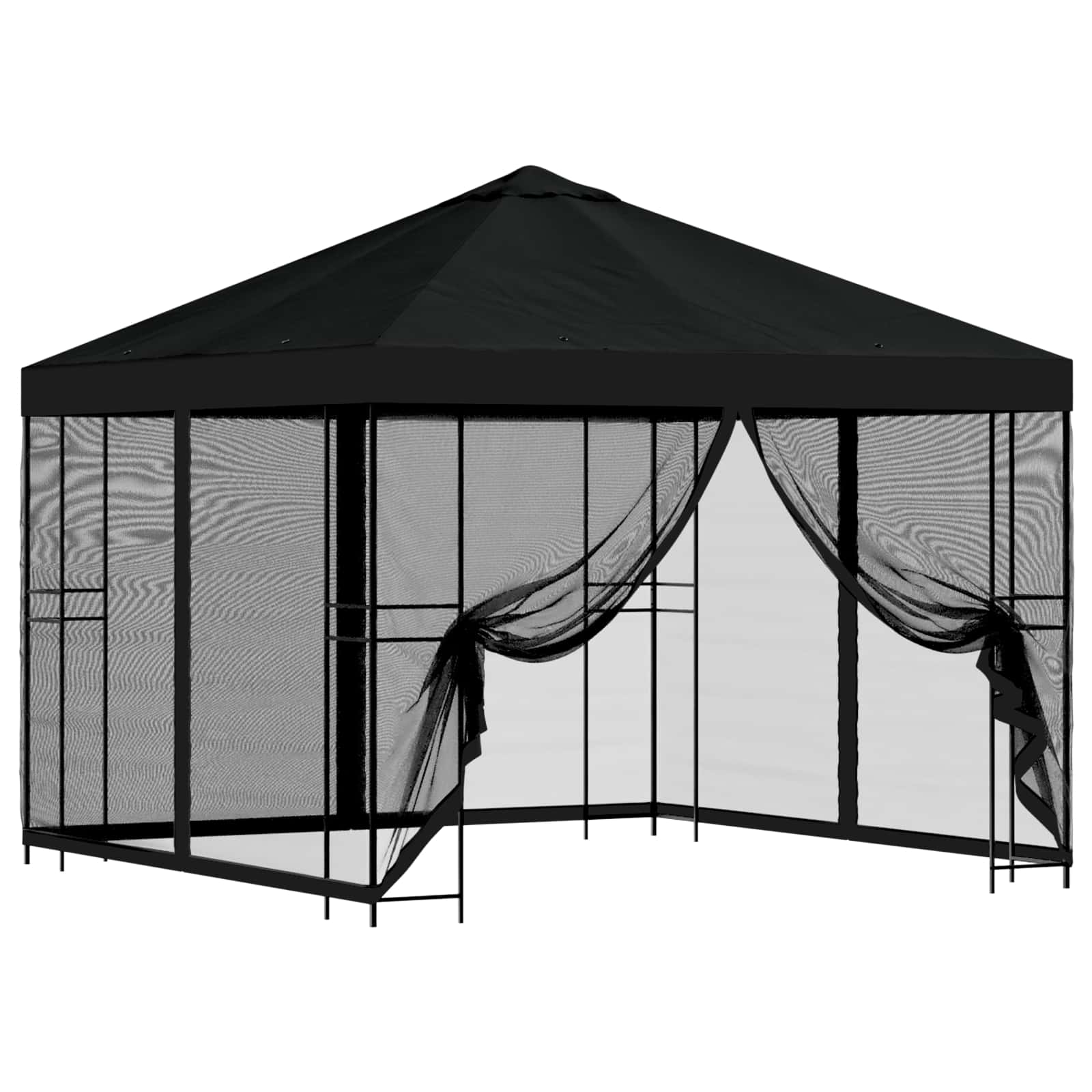 Tuin Gazebo met Zijwanden 3 x 3 m Zwart Polyester en staal