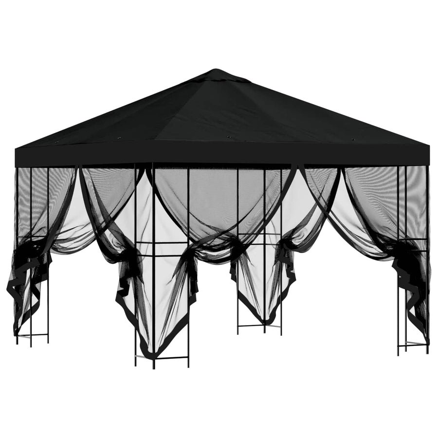 Tuin Gazebo met Zijwanden 3 x 3 m Zwart Polyester en staal