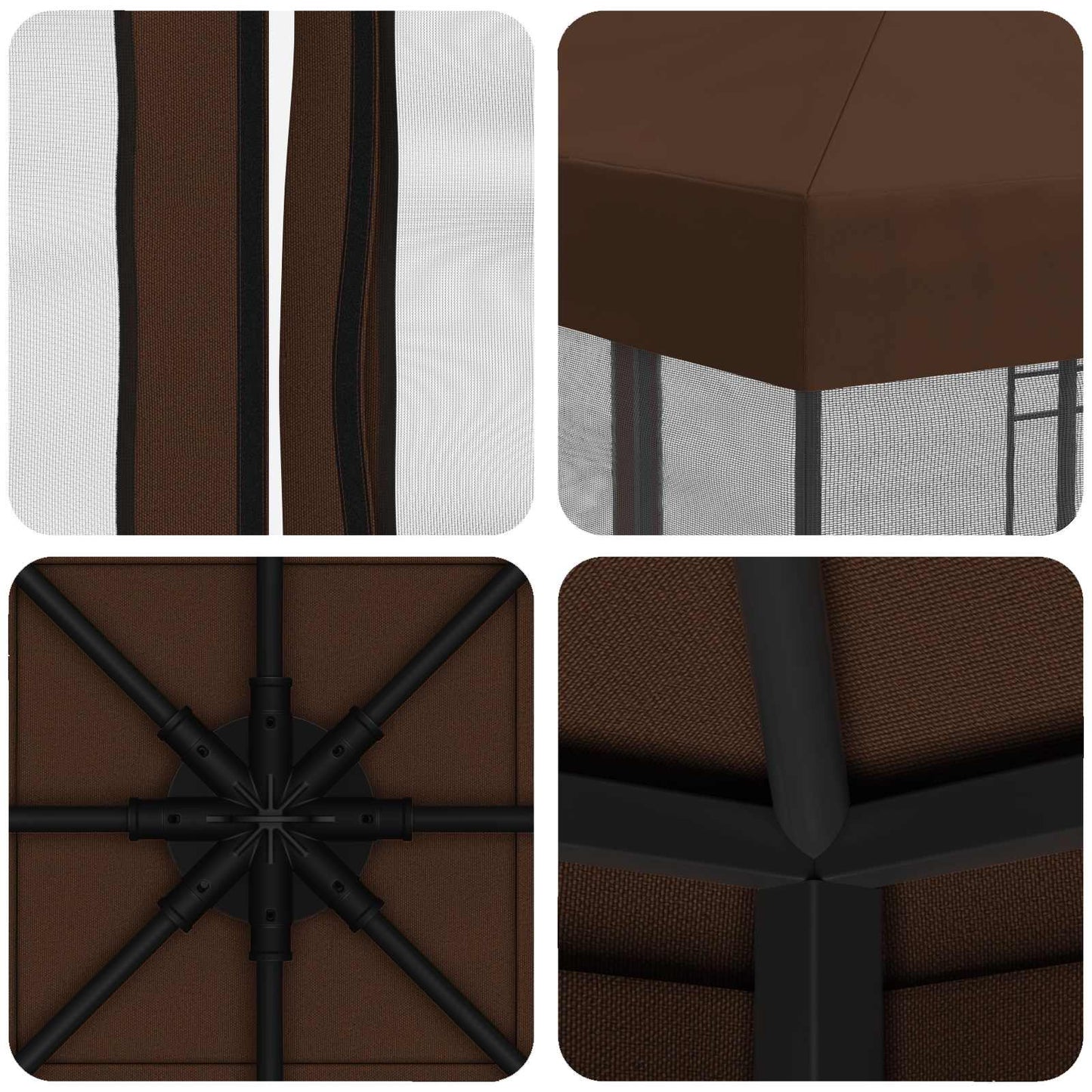 Tuin Gazebo met Zijwanden 3 x 3 m Bruin Polyester en staal 190