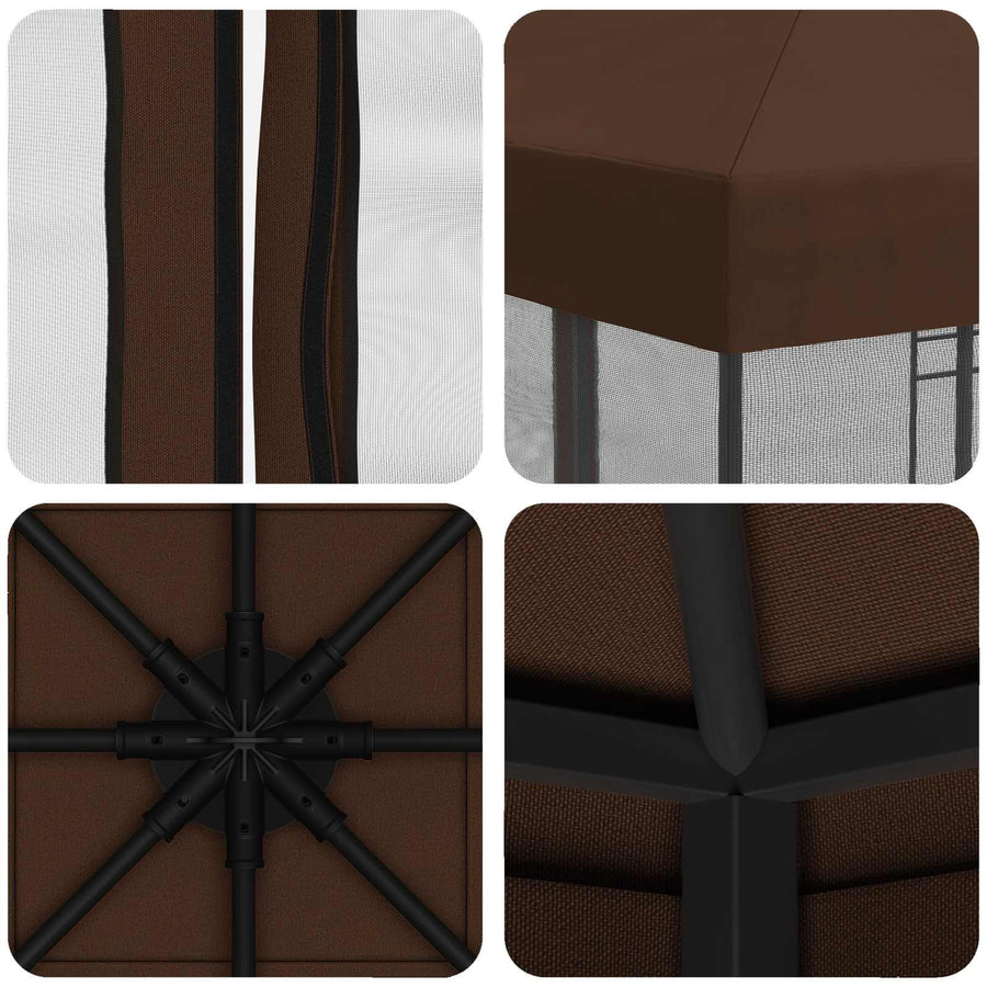 Tuin Gazebo met Zijwanden 3 x 3 m Bruin Polyester en staal 190