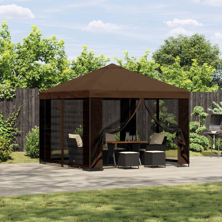 Tuin Gazebo met Zijwanden 3 x 3 m Bruin Polyester en staal 190