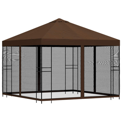 Tuin Gazebo met Zijwanden 3 x 3 m Bruin Polyester en staal 190