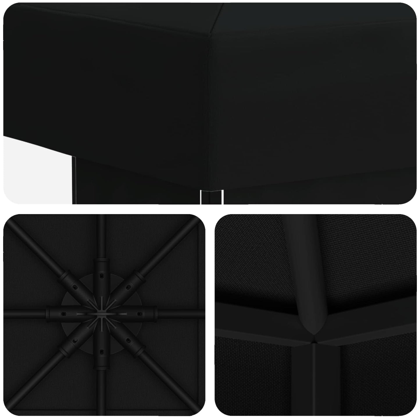 Prieel 3 x 3 m Zwart Polyester en staal 190