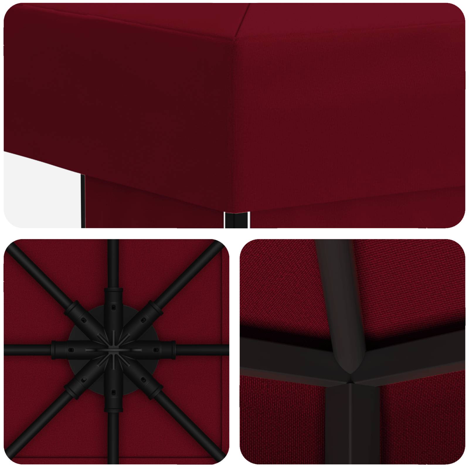 Prieel 3 x 3 m Bordeauxrood Polyester en staal 190
