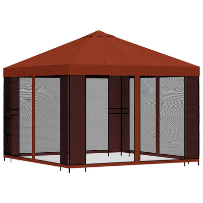 Tuin Gazebo met Zijwanden 3 x 3 m Terracotta Polyester en staal