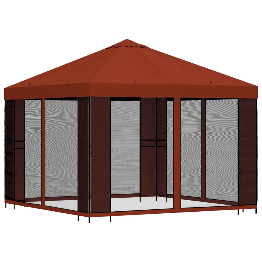 Tuin Gazebo met Zijwanden 3 x 3 m Terracotta Polyester en staal