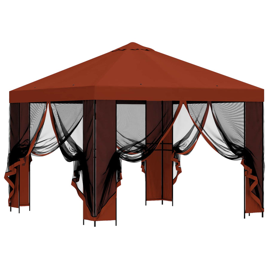 Tuin Gazebo met Zijwanden 3 x 3 m Terracotta Polyester en staal