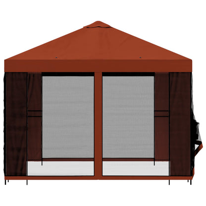 Tuin Gazebo met Zijwanden 3 x 3 m Terracotta Polyester en staal