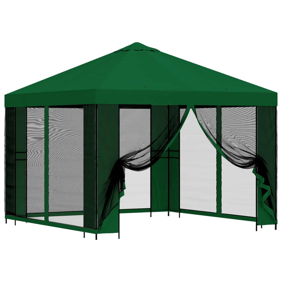 Tuin Gazebo met Zijwanden 3 x 3 m Groen Polyester en staal 190