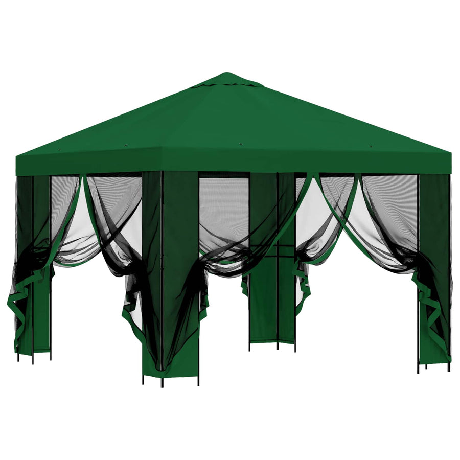 Tuin Gazebo met Zijwanden 3 x 3 m Groen Polyester en staal 190
