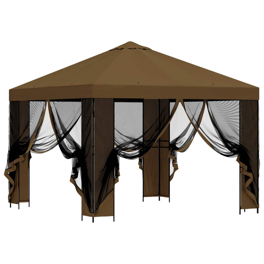 Tuin Gazebo met Zijwanden 3 x 3 m Taupe Polyester en staal 190