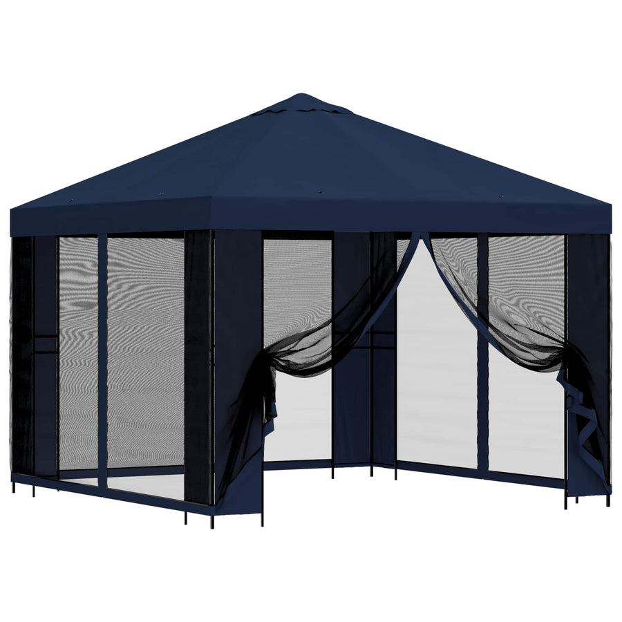Tuin Gazebo met Zijwanden 3 x 3 m Blauw Polyester en staal 190