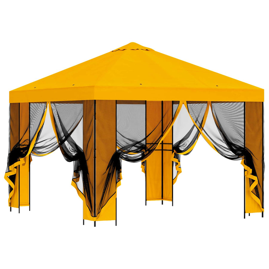 Tuin Gazebo met Zijwanden 3 x 3 m Geel Polyester en staal 190