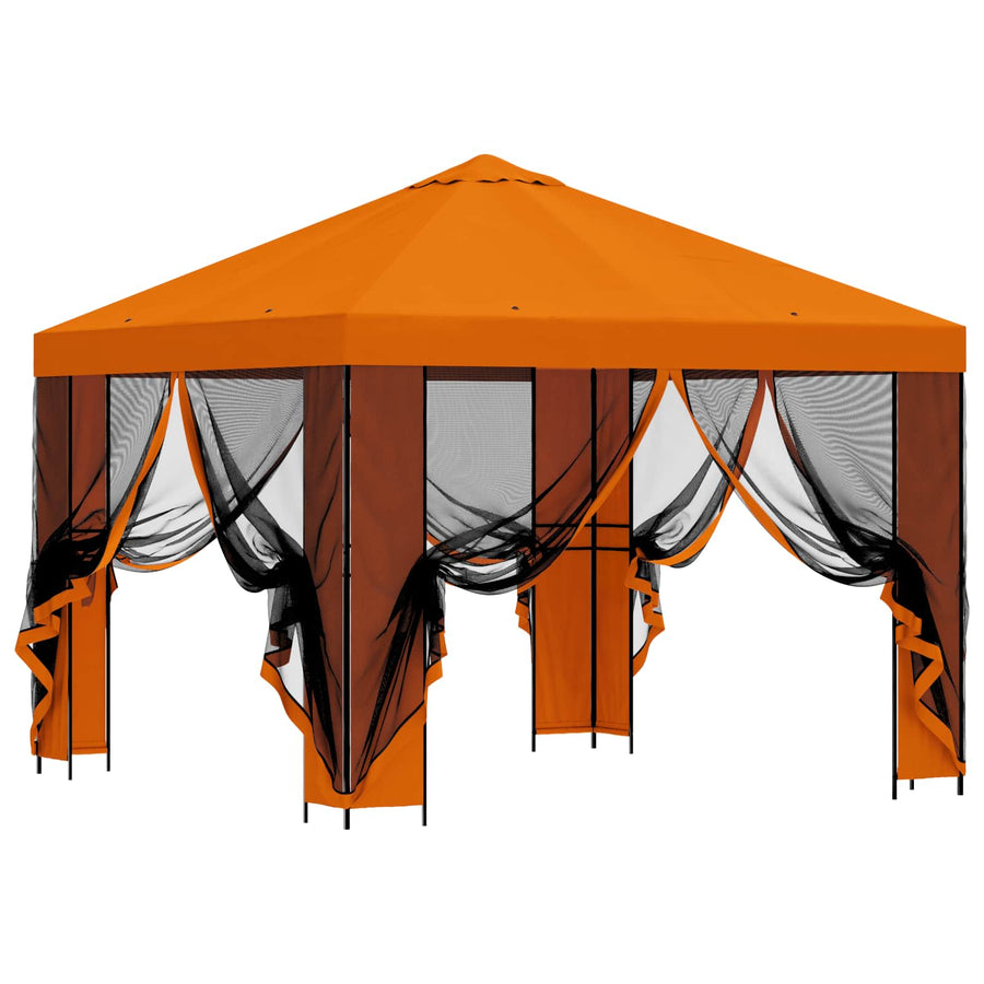 Tuin Gazebo met Zijwanden 3 x 3 m Oranje Polyester en staal 190