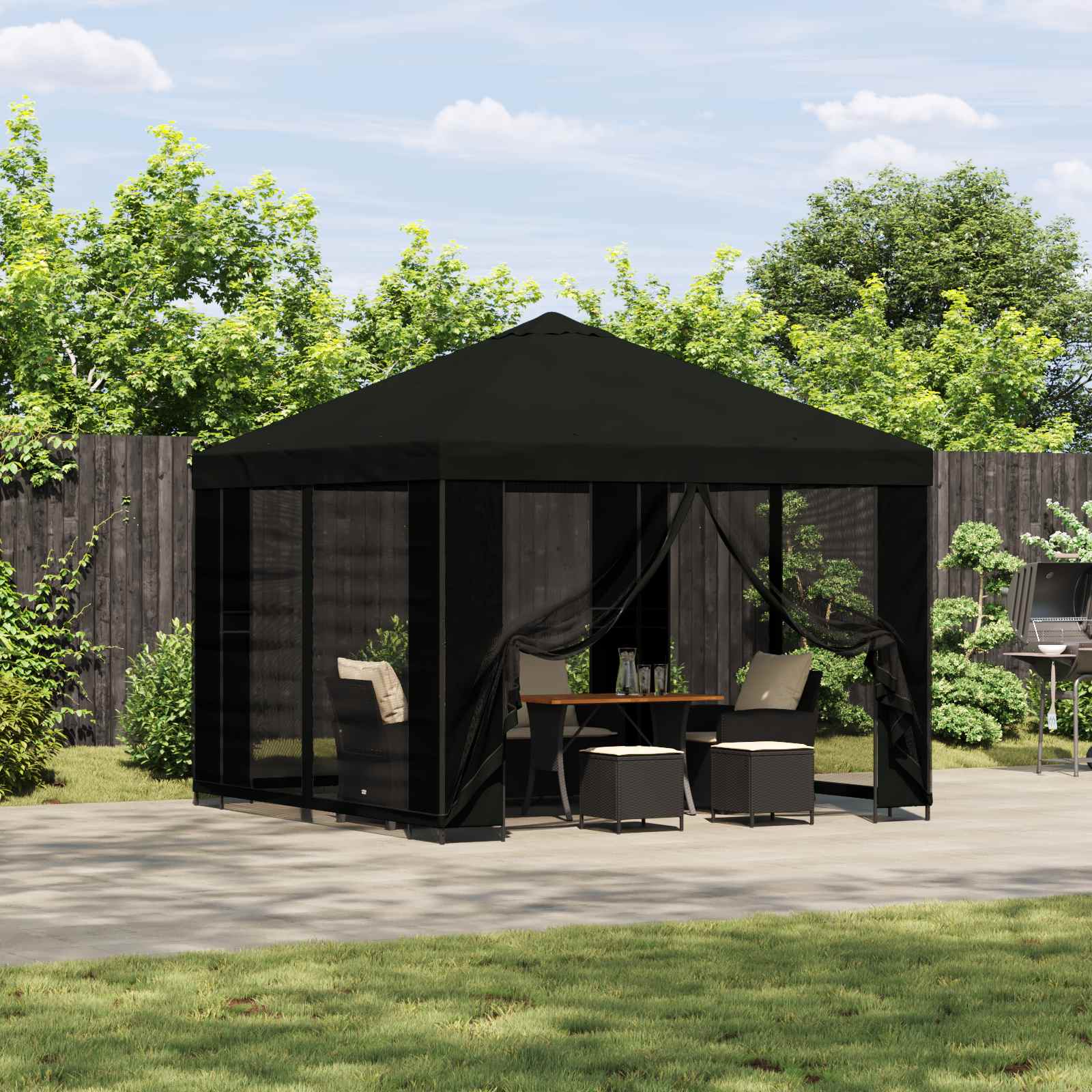 Tuin Gazebo met Zijwanden 3 x 3 m Zwart Polyester en staal 190