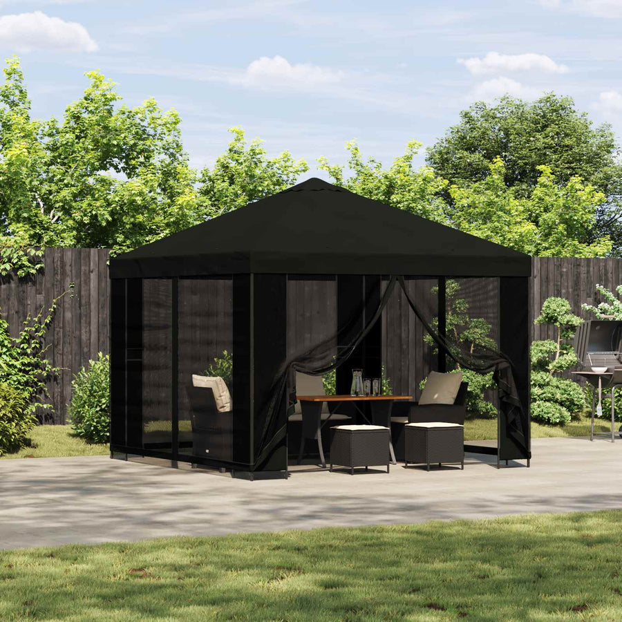 Tuin Gazebo met Zijwanden 3 x 3 m Zwart Polyester en staal 190