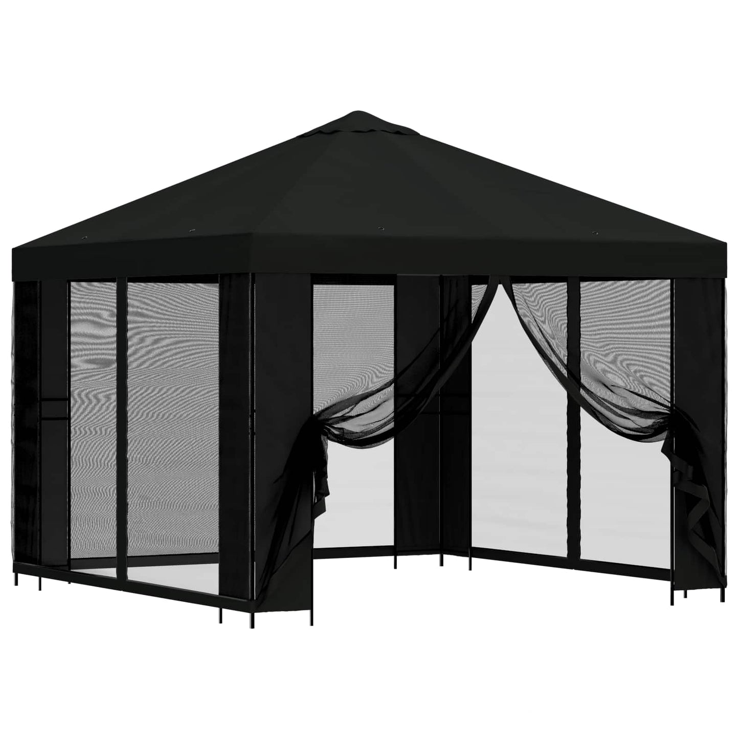 Tuin Gazebo met Zijwanden 3 x 3 m Zwart Polyester en staal 190