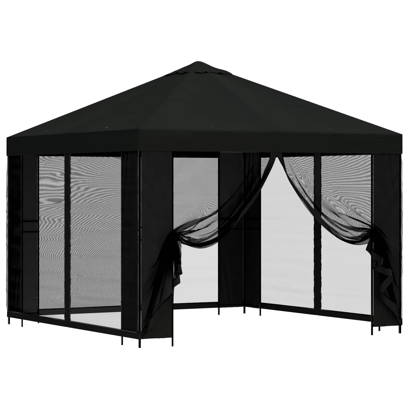 Tuin Gazebo met Zijwanden 3 x 3 m Zwart Polyester en staal 190