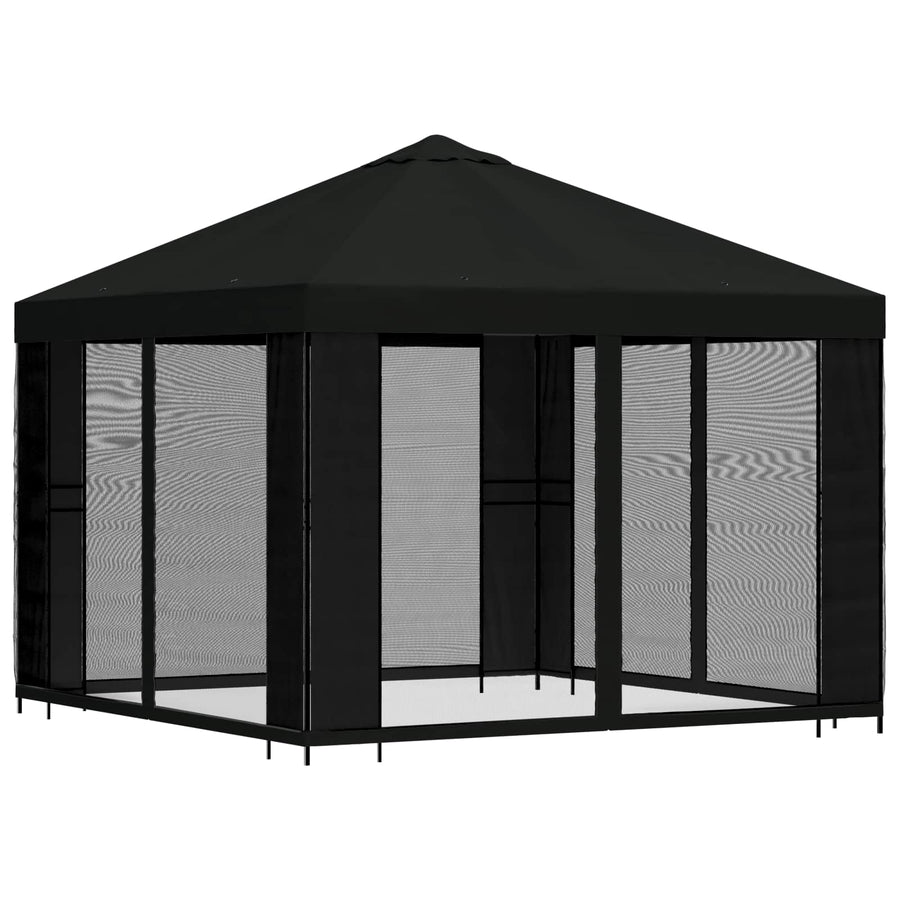 Tuin Gazebo met Zijwanden 3 x 3 m Zwart Polyester en staal 190