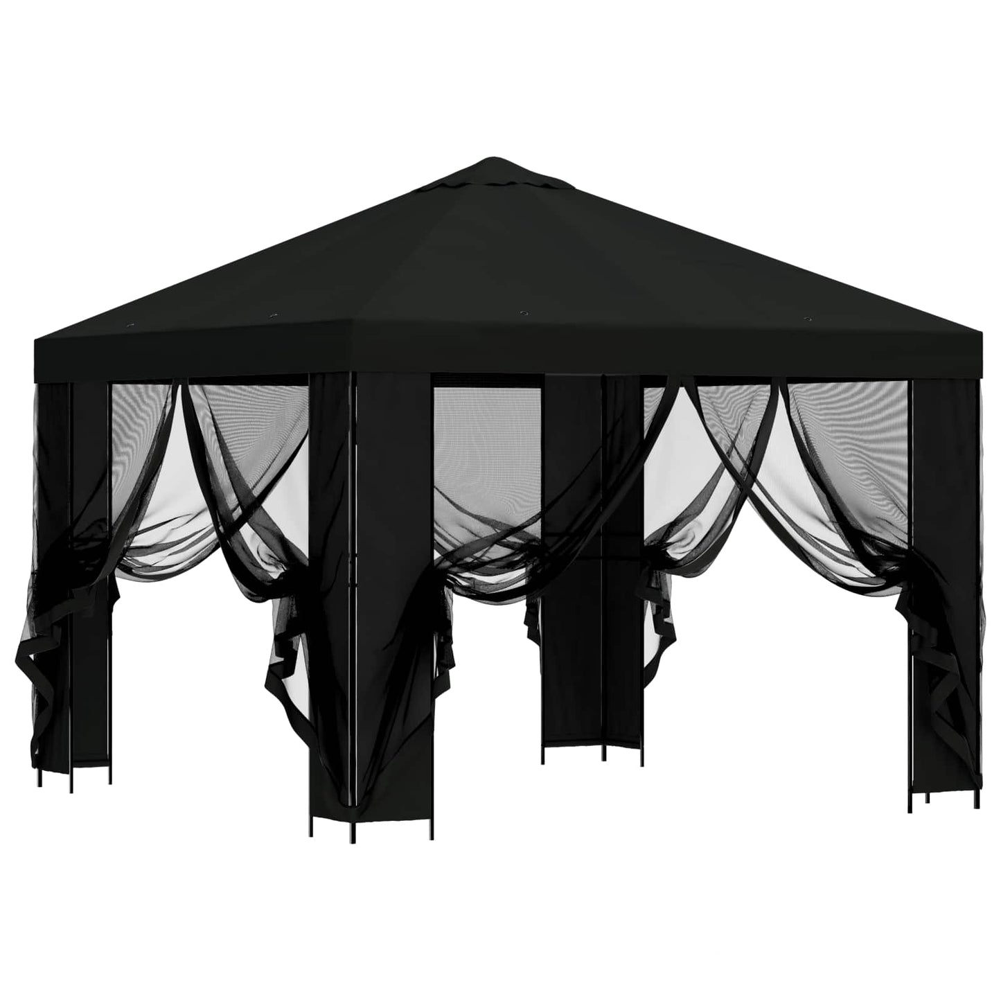 Tuin Gazebo met Zijwanden 3 x 3 m Zwart Polyester en staal 190