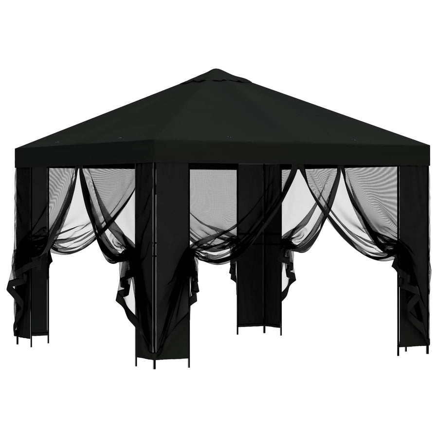 Tuin Gazebo met Zijwanden 3 x 3 m Zwart Polyester en staal 190