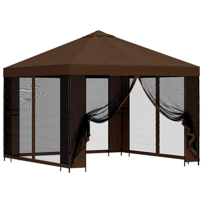 Tuin Gazebo met Zijwanden 3 x 3 m Bruin Polyester en staal 190