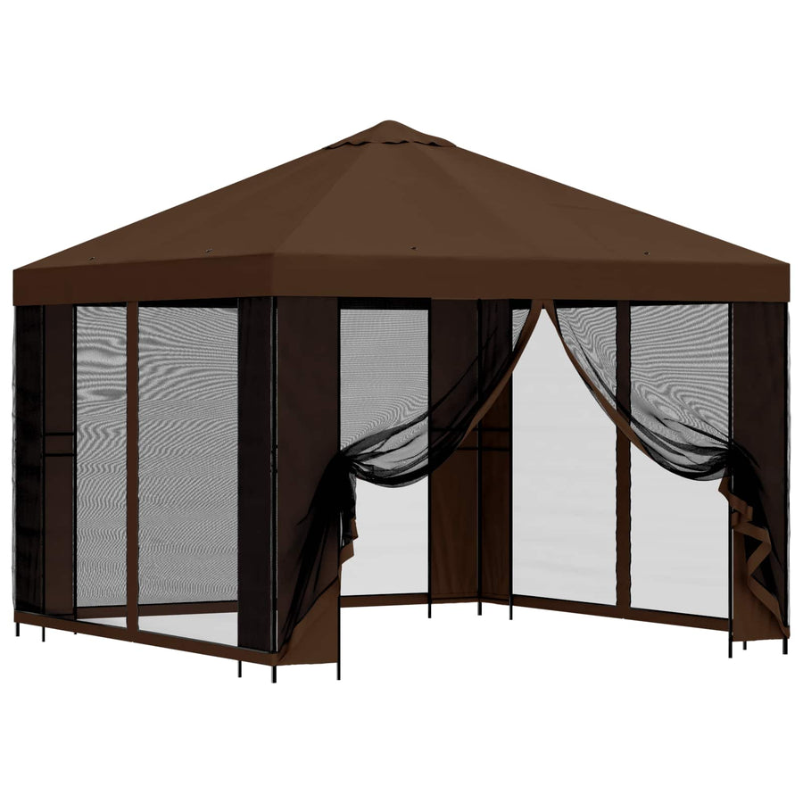 Tuin Gazebo met Zijwanden 3 x 3 m Bruin Polyester en staal 190