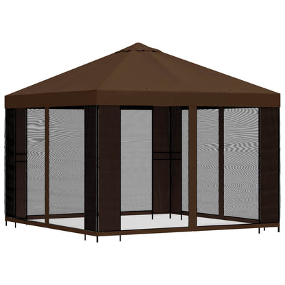Tuin Gazebo met Zijwanden 3 x 3 m Bruin Polyester en staal 190
