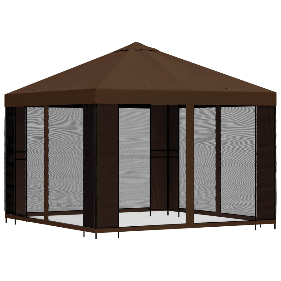 Tuin Gazebo met Zijwanden 3 x 3 m Bruin Polyester en staal 190