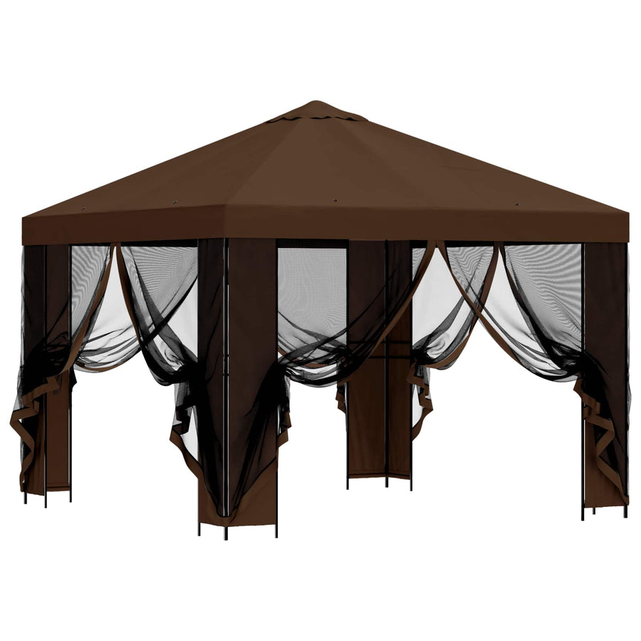 Tuin Gazebo met Zijwanden 3 x 3 m Bruin Polyester en staal 190