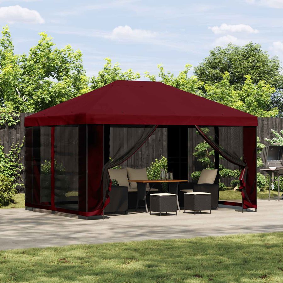 Prieel 4 × 3 m Bordeauxrood Polyester en staal 190