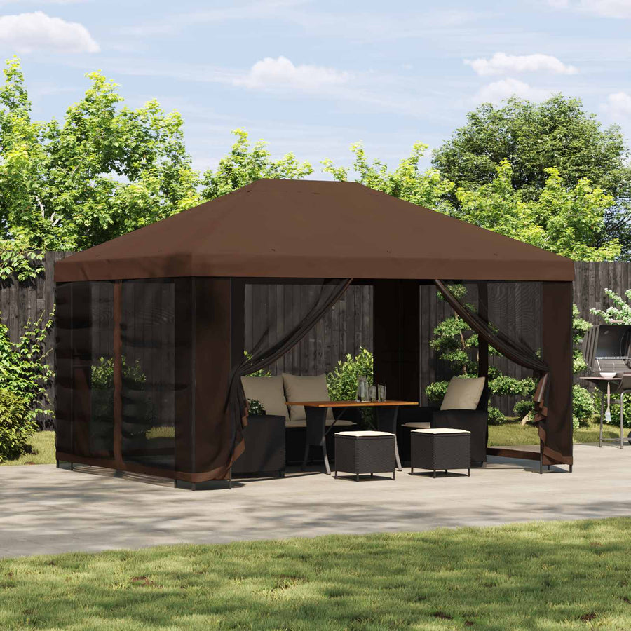 Prieel 4 × 3 m Bruin Polyester en staal 190