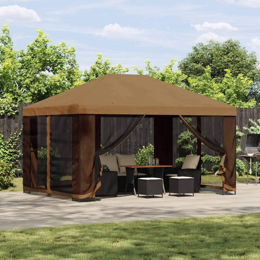 Tuin Gazebo met Zijwanden 4 × 3 m Beige Polyester en staal 190