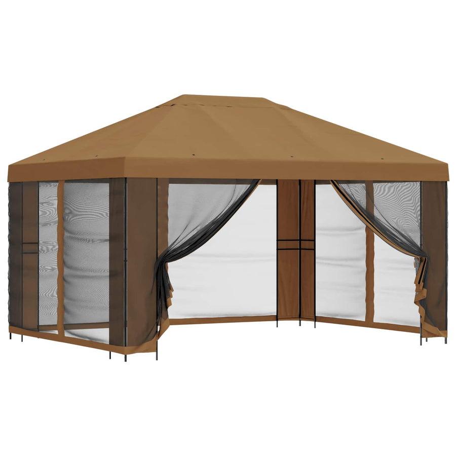 Tuin Gazebo met Zijwanden 4 × 3 m Beige Polyester en staal 190
