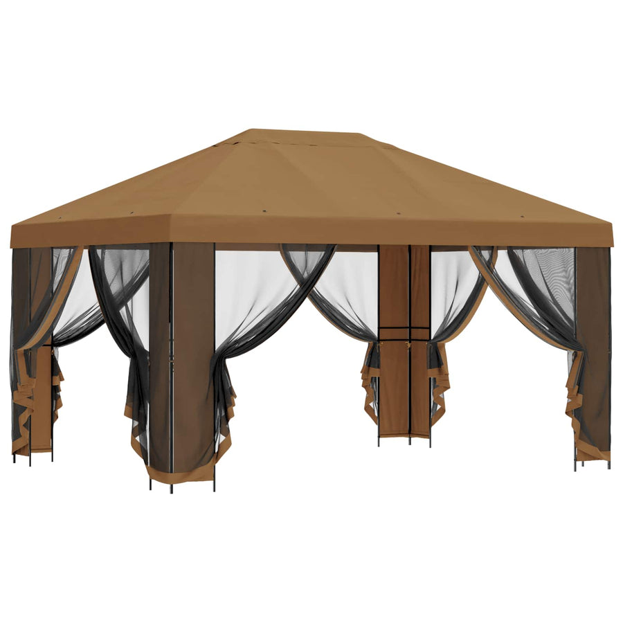 Tuin Gazebo met Zijwanden 4 × 3 m Beige Polyester en staal 190