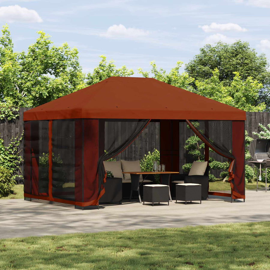 Paviljoen met zijwanden 4 × 3 m Terracotta Polyester en staal