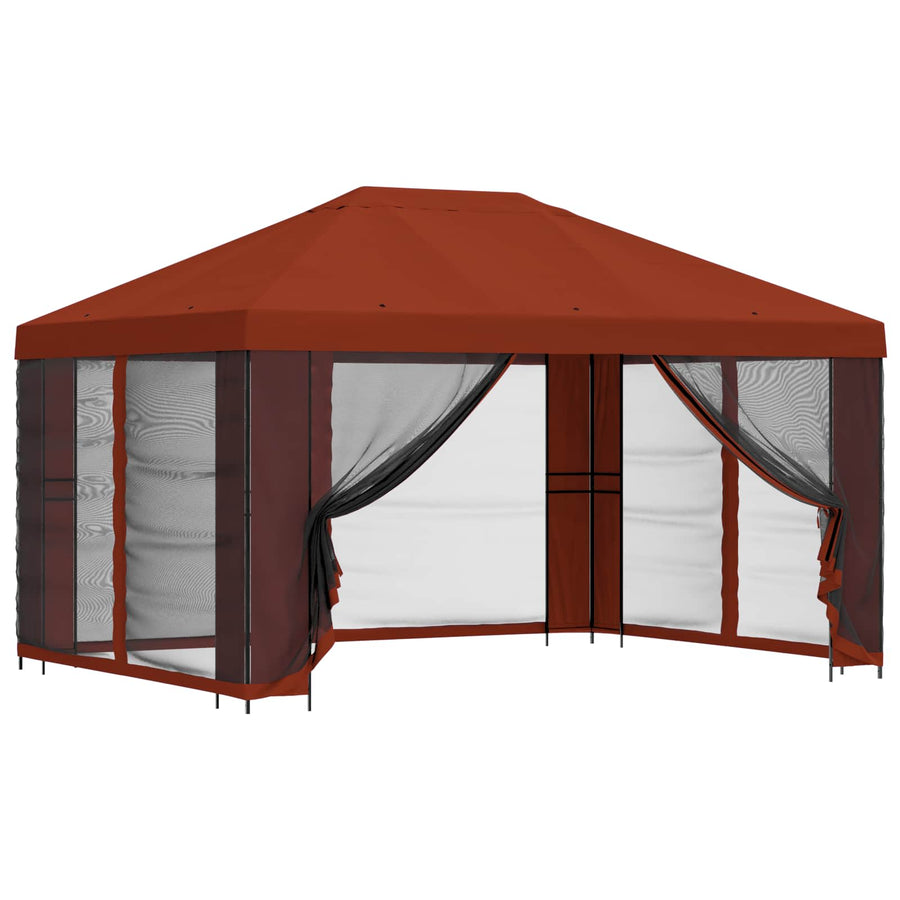 Paviljoen met zijwanden 4 × 3 m Terracotta Polyester en staal